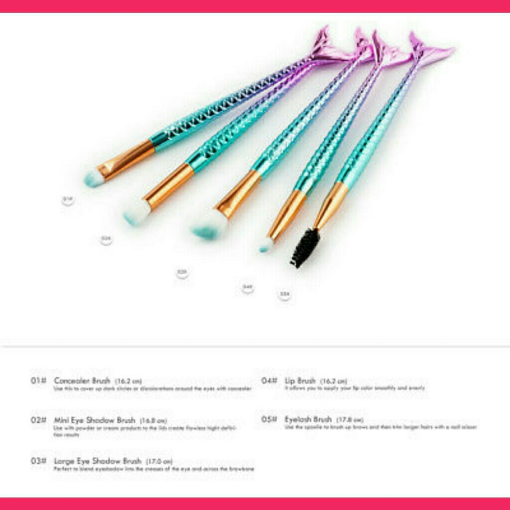 5 piece ombre mermaid make up brush set - Picture 2 of 2